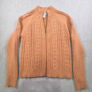 Pendleton Cotton Cable Knit Full Zip Mock Neck Orange Cardigan Sweater Women's S